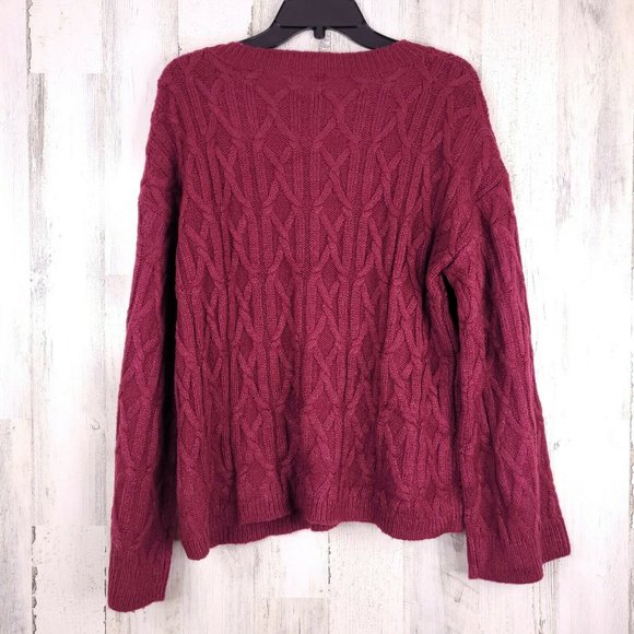 Abound Purple Cable Knit Sweater Womens Pullover L - Picture 2 of 7